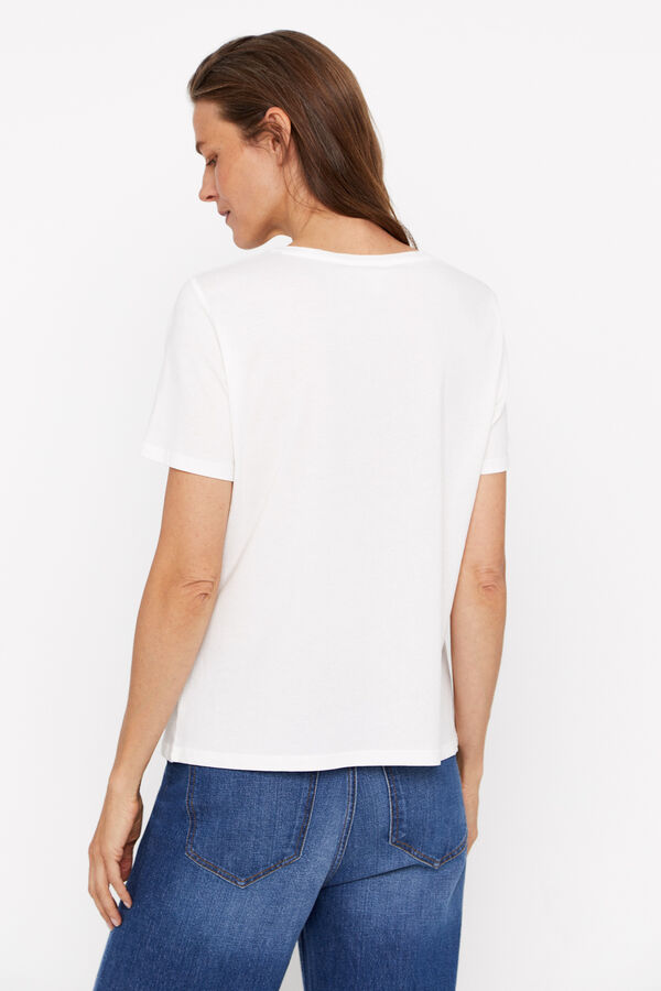 Cortefiel Camiseta estampada abalorios Blanco