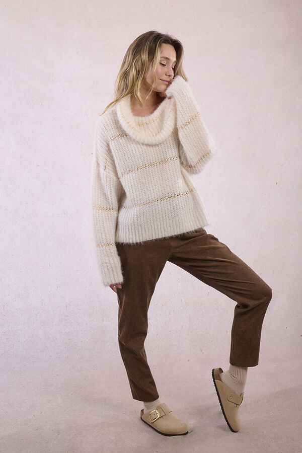 Molly Bracken Jersey de mujer de manga larga estampado rayas Marfil