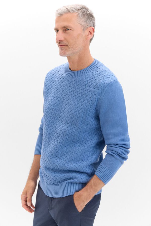 Cortefiel Jersey algod&oacute;n cables cuello redondo Azul