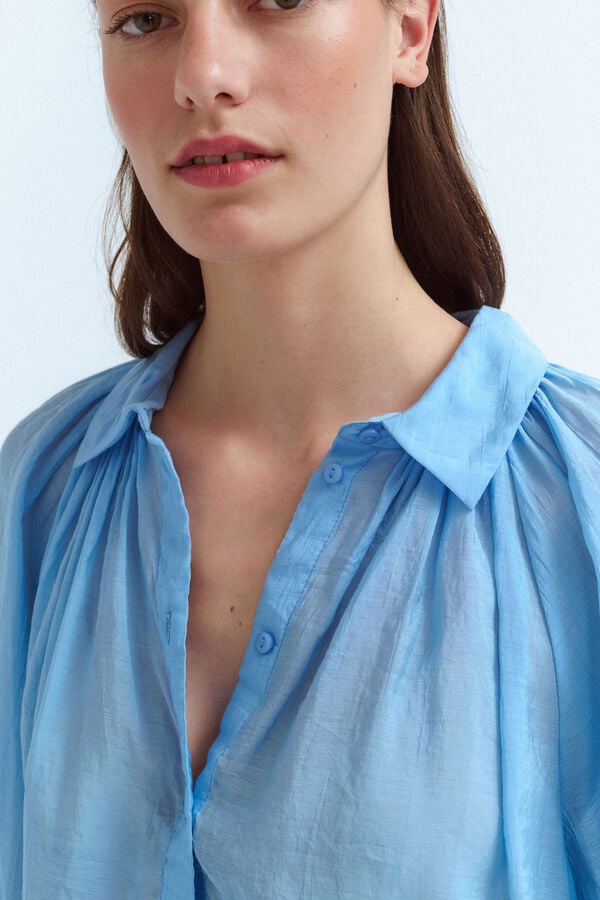 Vila Blusa manga comprida abalonada Azul