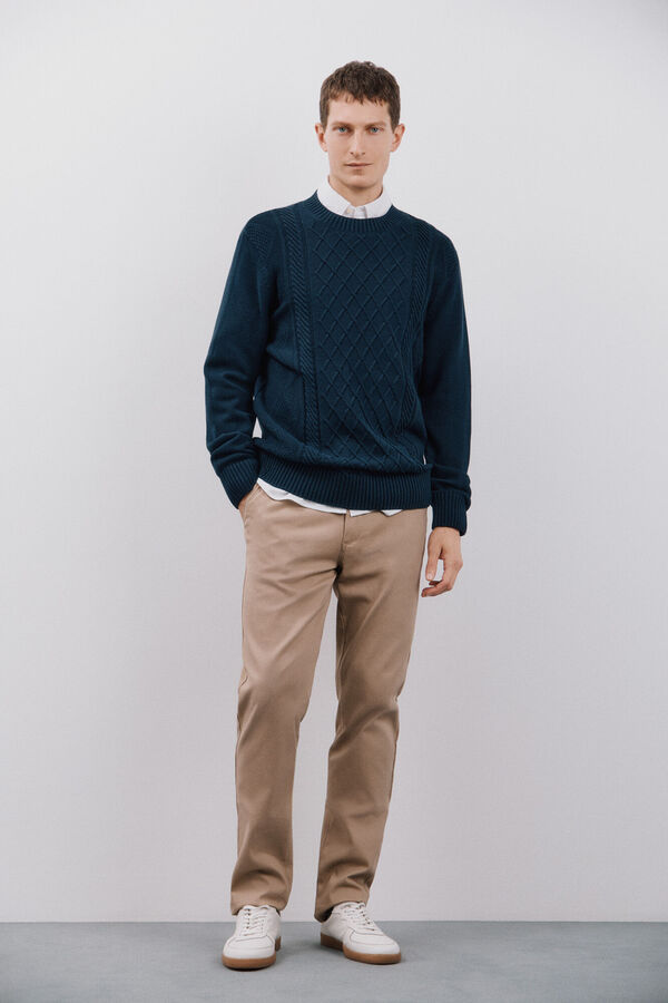 Cortefiel Jersey estructura cables cuello redondo Azul marino