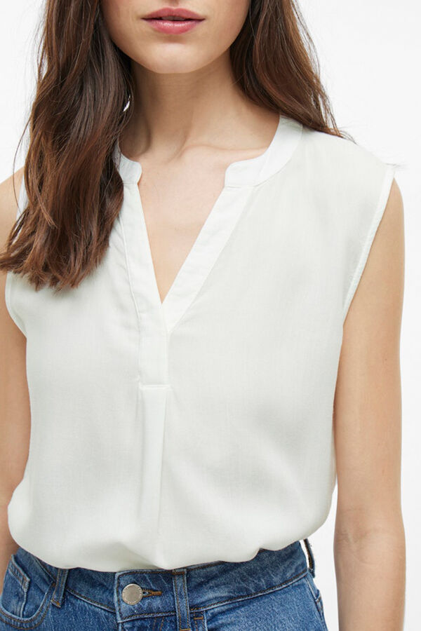 Vila Blusa de viscose mangas com gola mao Branco