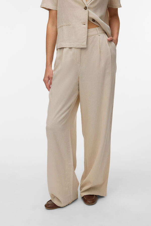Vero Moda Cal&ccedil;a de vestir em linho Tostado