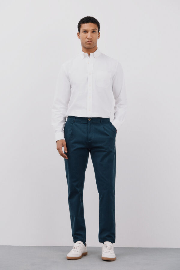 Cortefiel Pantalón chino tapered pinzas Azul marino