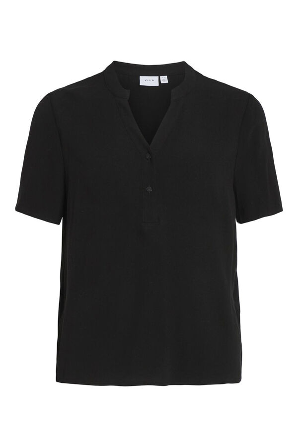 Vila T-shirt de manga curta com decote em bico Preto