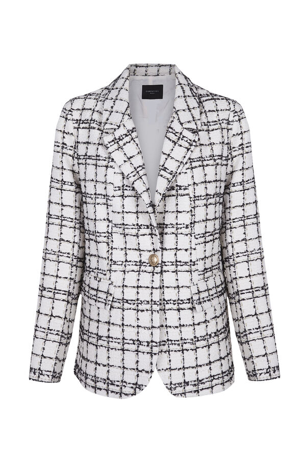 Cortefiel Blazer de tweed Estampado blanco