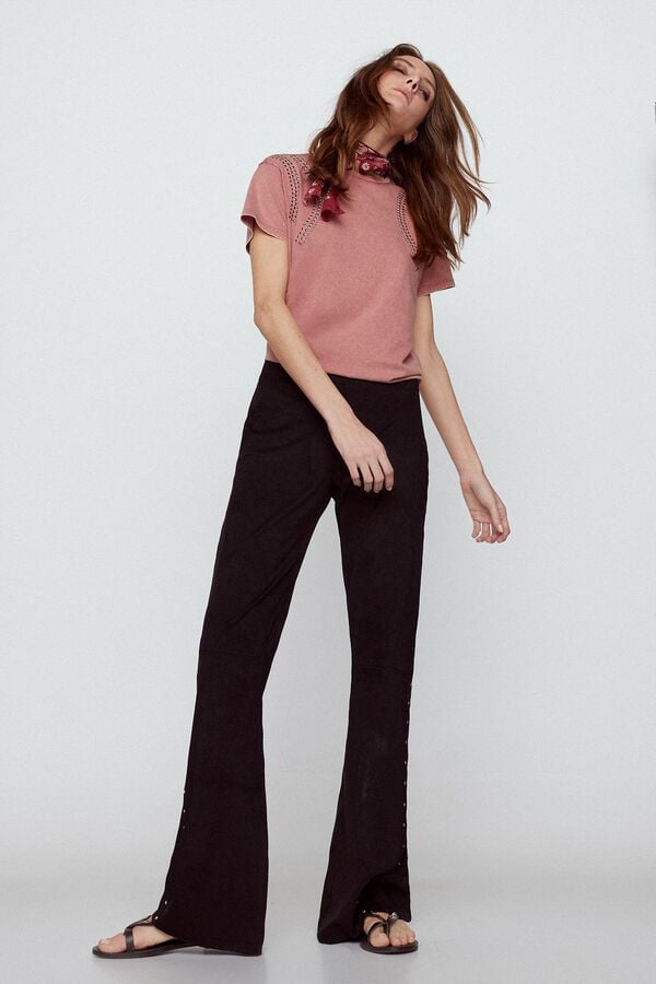 Slowlove Cal&ccedil;as efeito camur&ccedil;a tachas Preto