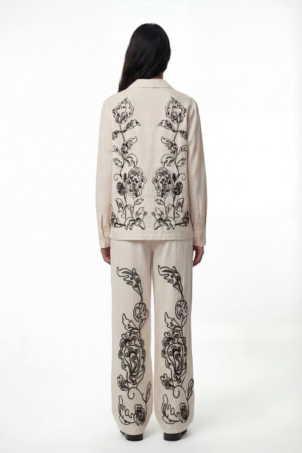 Vero Moda Pantal&oacute;n largo lino estampado Beige