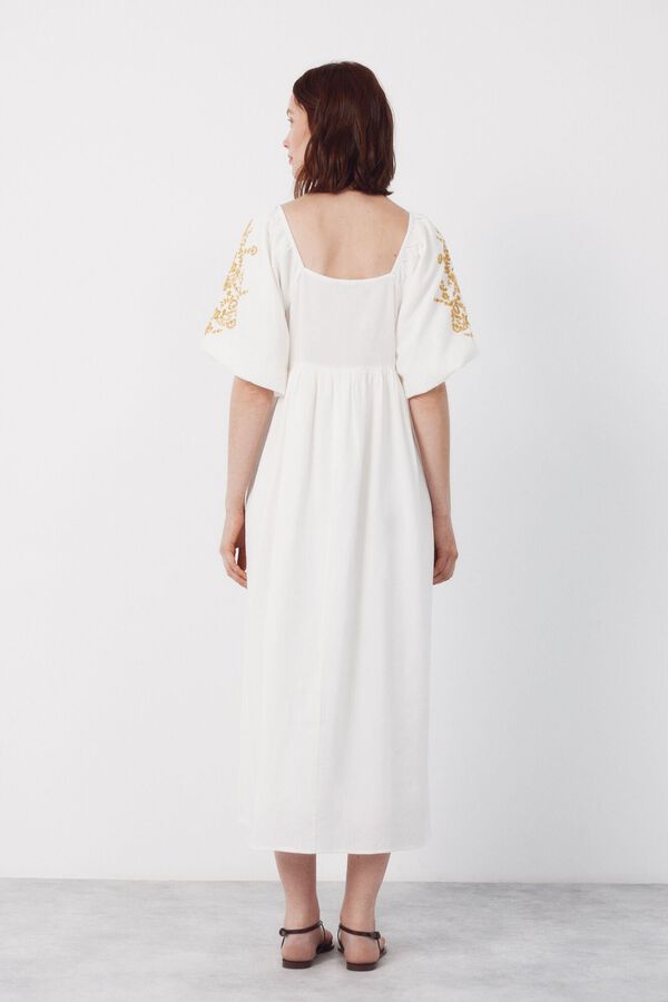 Cortefiel Vestido Bordado Blanco