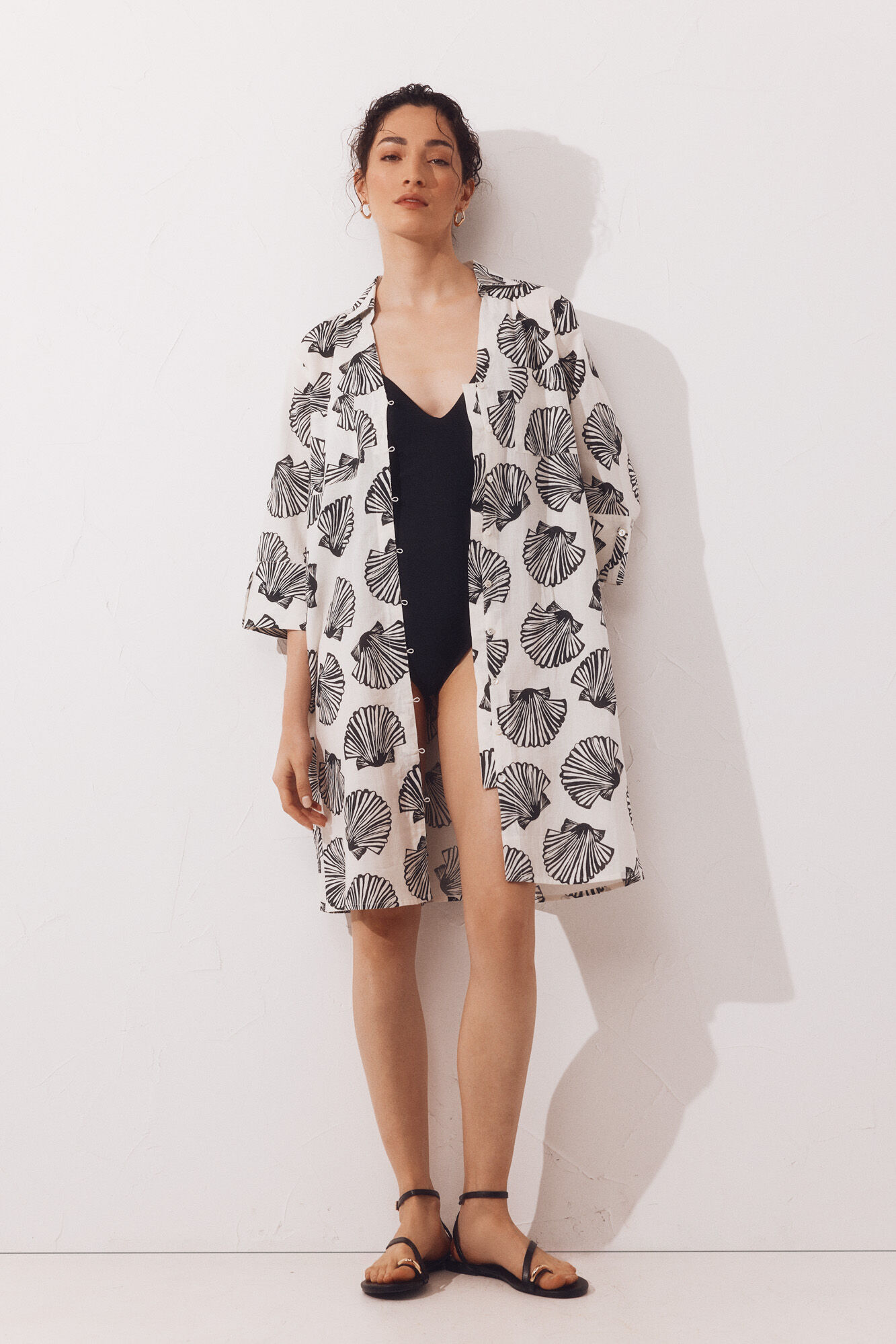 Cortefiel Caftan tipo camisa em algod&atilde;o estampado