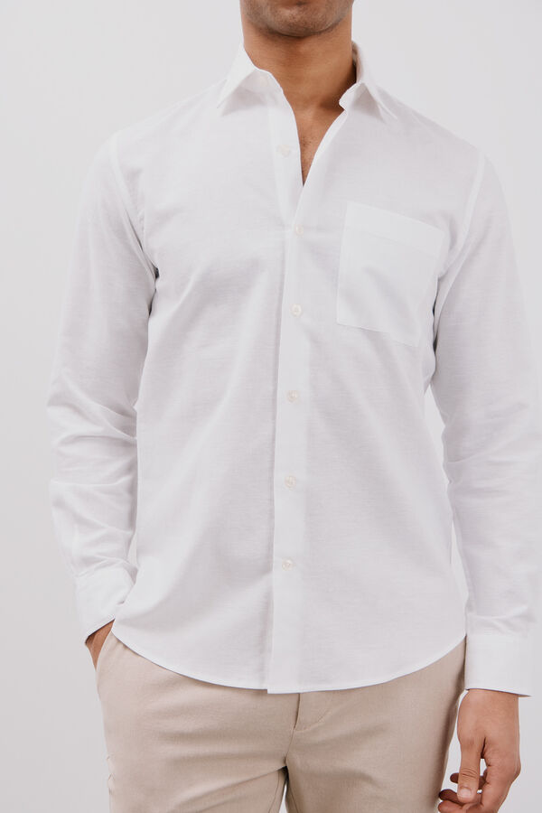 Cortefiel Camisa lino algod&oacute;n liso Blanco