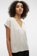 Vero Moda Blusa de manga curta com gola em V Tostado