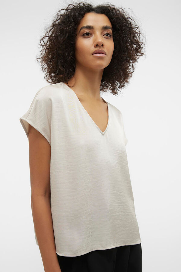 Vero Moda Blusa de manga curta com gola em V Tostado