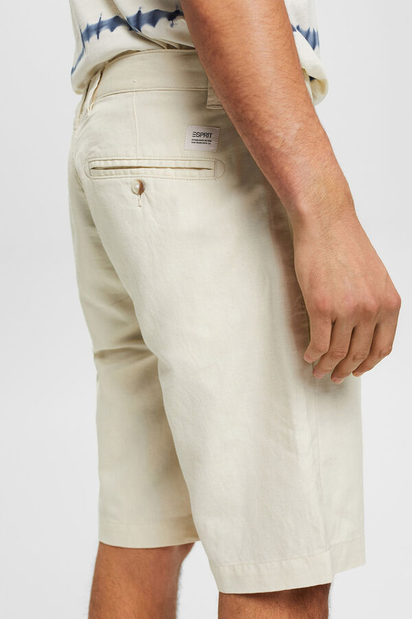 Esprit Bermuda lisa regular fit con lino Marfil
