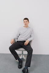 Cortefiel Suéter leve de algodão com gola redonda Cinzento