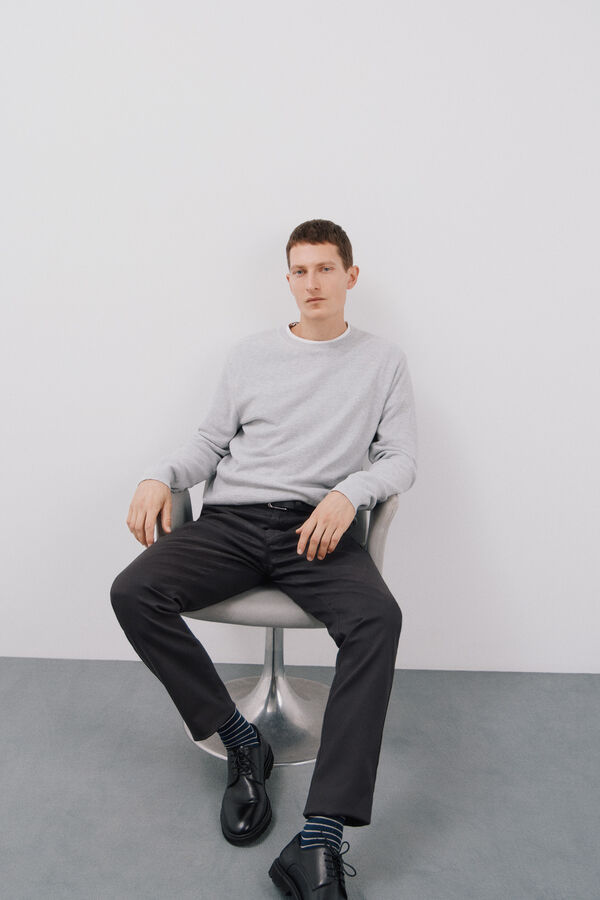 Cortefiel Suéter leve de algodão com gola redonda Cinzento