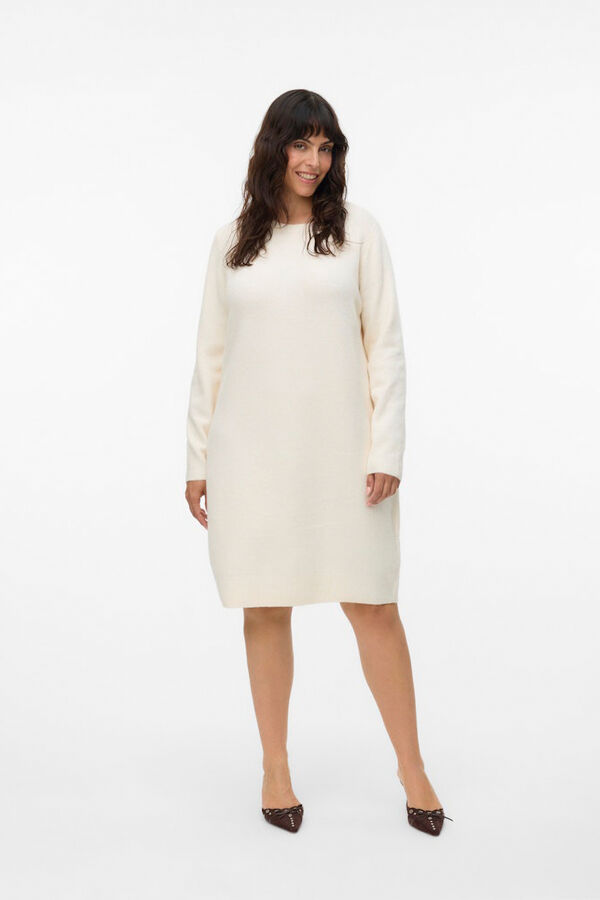 Vero Moda Curve Vestido de punto manga larga talla grande Beige