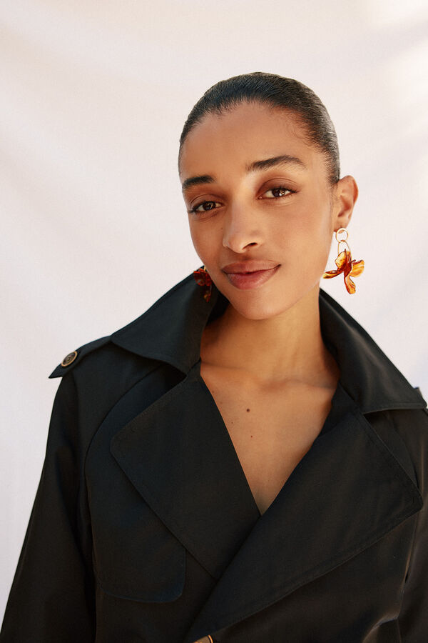 Cortefiel Gabardina curta com véu Preto