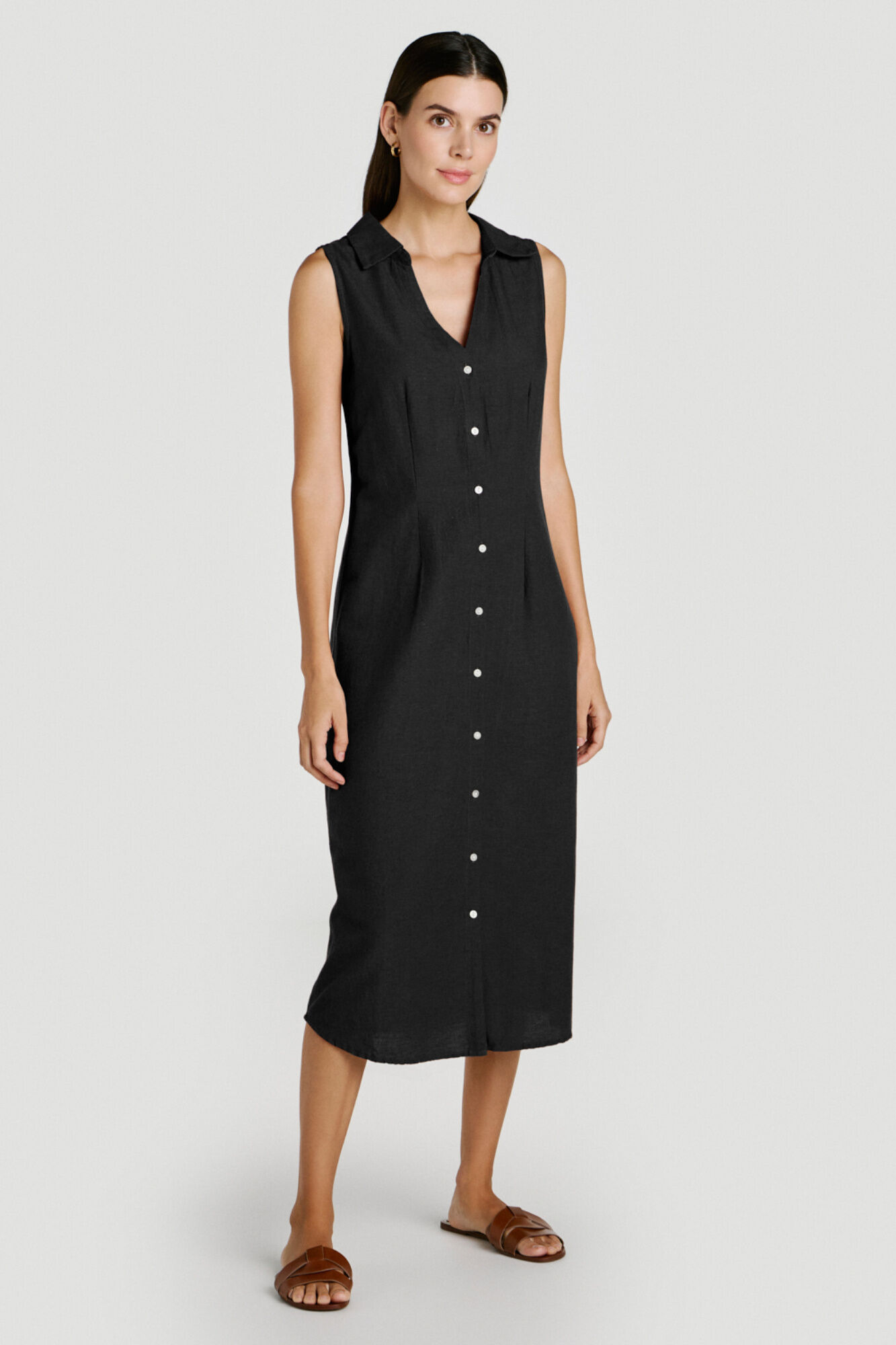 Vila Vestido midi camiseiro de linho