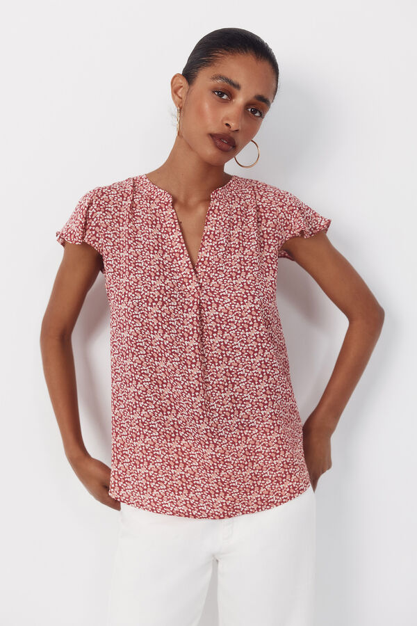 Cortefiel Blusa fluida manga com folho Vermelho