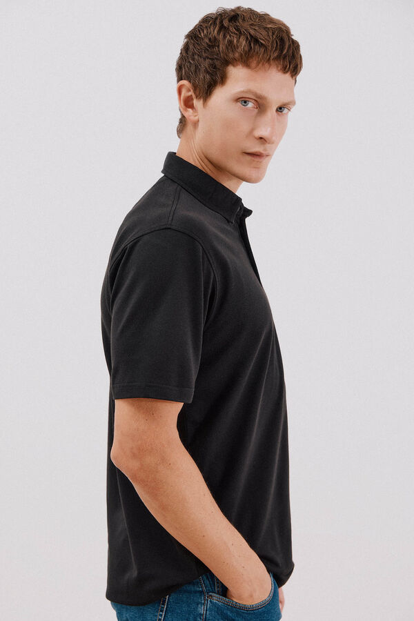 Cortefiel Camisa polo piqu&eacute; liso Preto