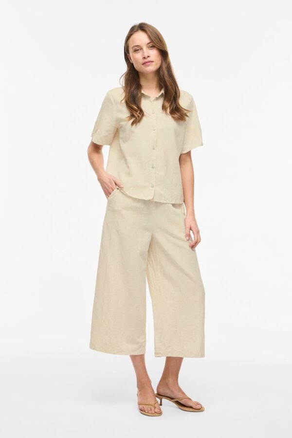 Vila Cal&ccedil;a culotte de linho para mulher Tostado