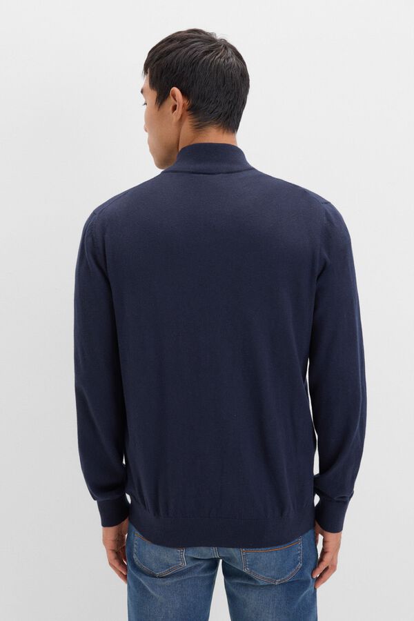 Cortefiel Casaco de malha de algod&atilde;o com caxemira e fecho-&eacute;clair Azul