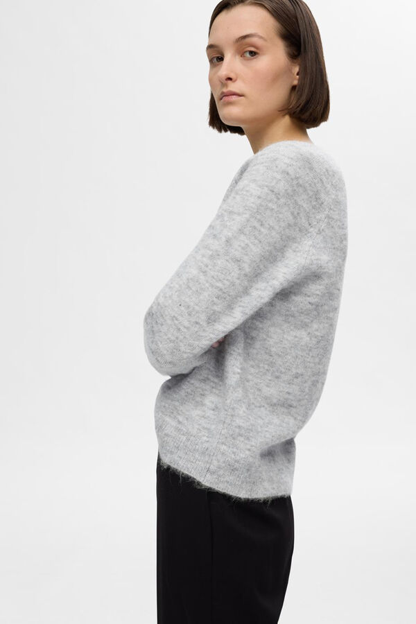 Selected Femme Jersey de cuello en V confeccionado con lana y alpaca. Regular Fit. Gris