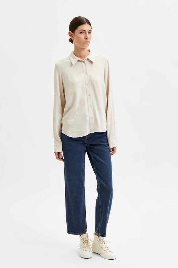 Selected Camisa de manga larga de lino Regular Fit Beige