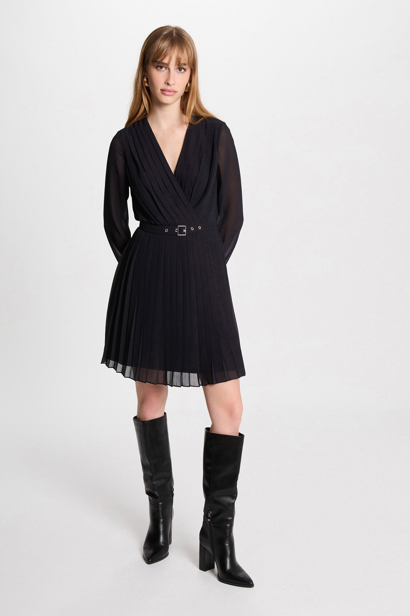 Morgan Vestido curto reto plissado