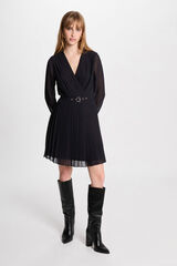 Morgan Vestido curto reto plissado Azul