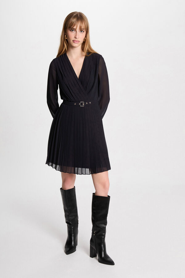 Morgan Vestido curto reto plissado Azul