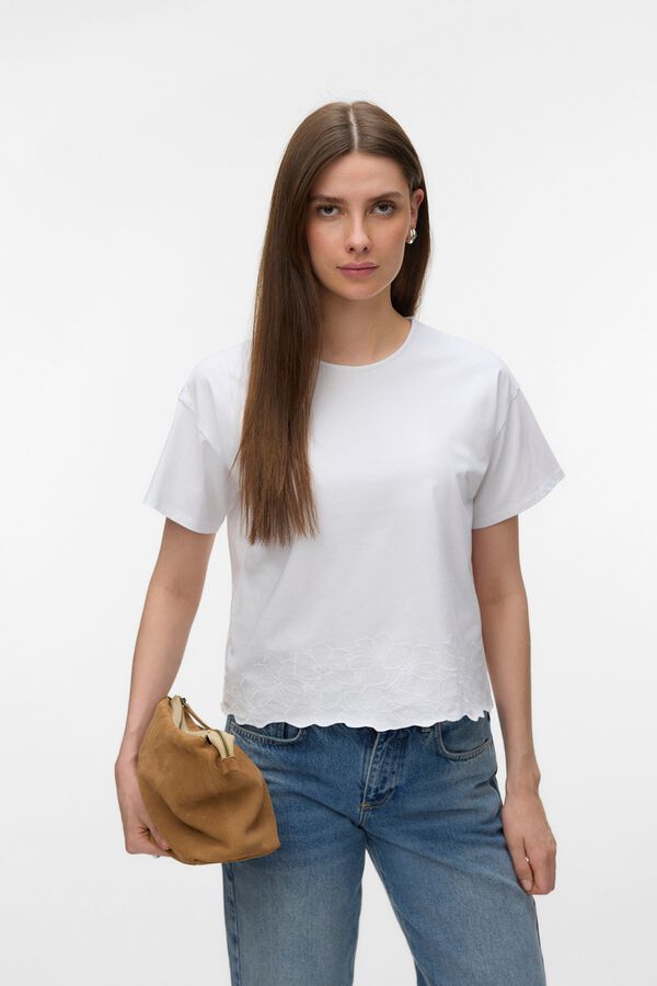 Vero Moda Camiseta b&aacute;sica con detalle estampado en el bajo Blanco