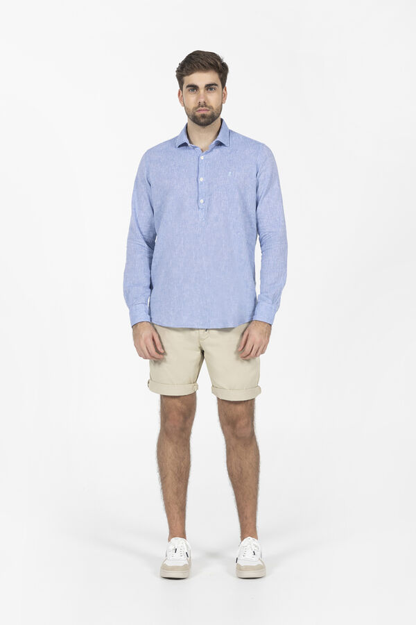 elPulpo Camisa polera lino y algodón Azul oscuro