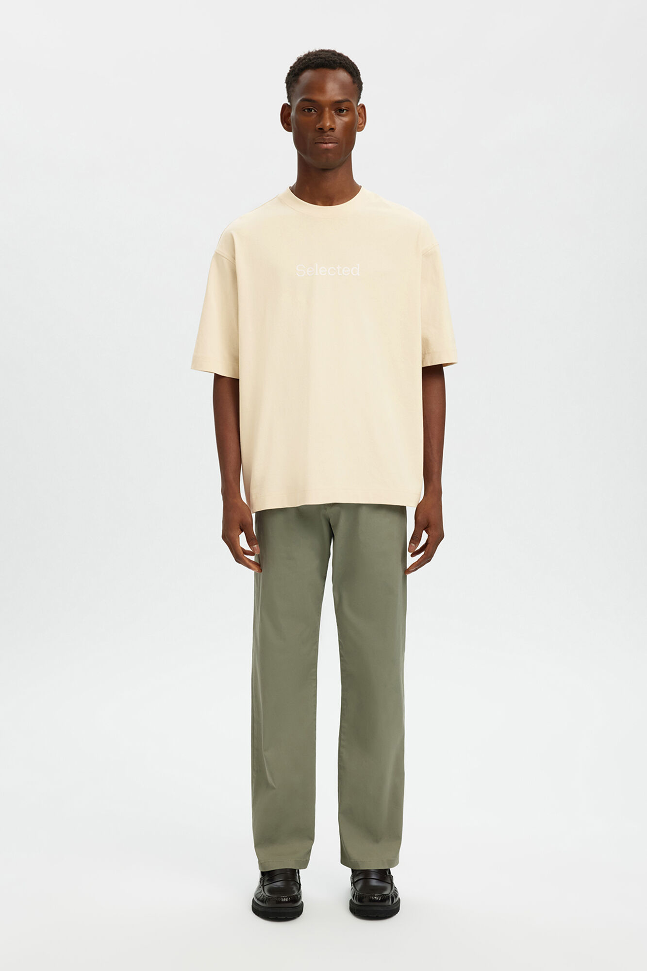 Selected T-shirt manga curta para homem relax estampado &agrave; frente