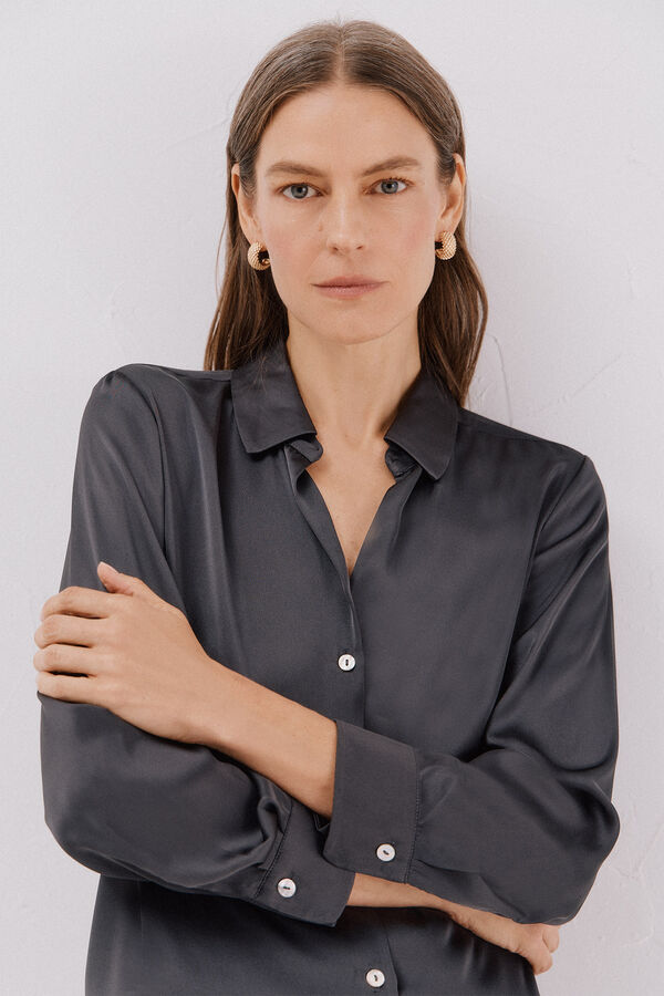 Cortefiel Camisa acetinada Cinzento