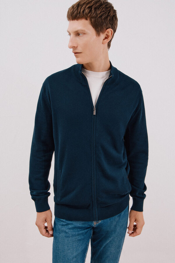 Cortefiel C&aacute;rdigan punto fino algod&oacute;n cremallera Azul marino