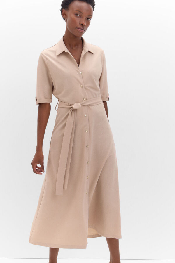 Cortefiel Vestido polo em malha piqu&eacute; Castanho