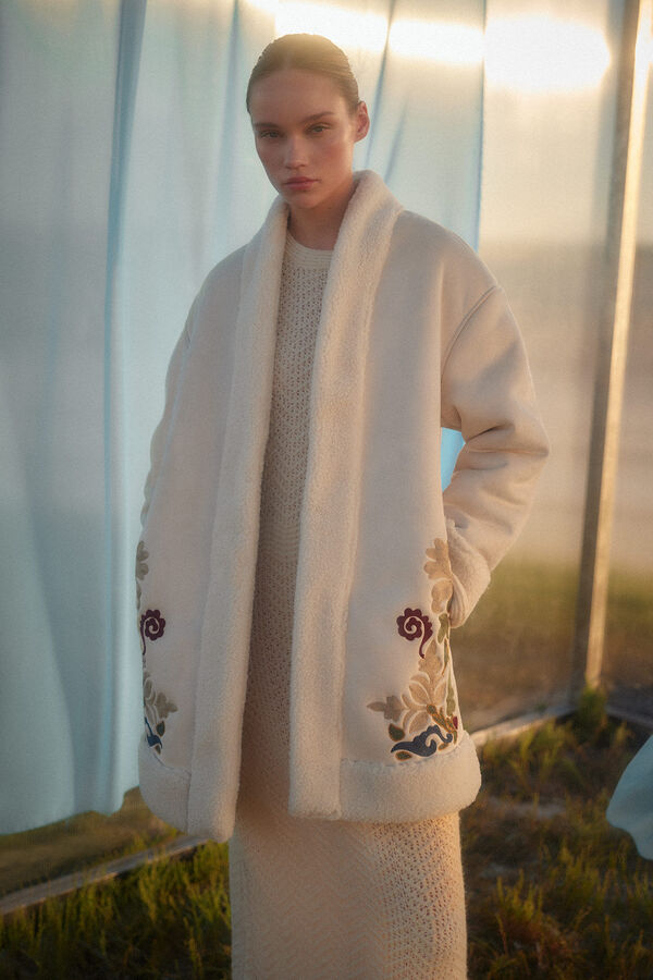 Slowlove bordado Sobretudo dupla face Ecru