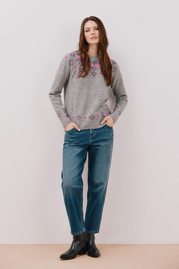 Cortefiel Su&eacute;ter com bordados posicionados Cinzento