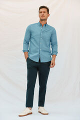 Cortefiel Camisa lino algod&oacute;n liso Azul