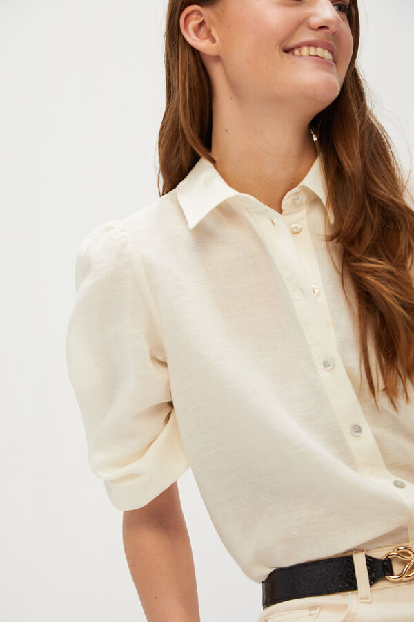 Cortefiel Camisa manga larga de lino Ecofriendly Blanco