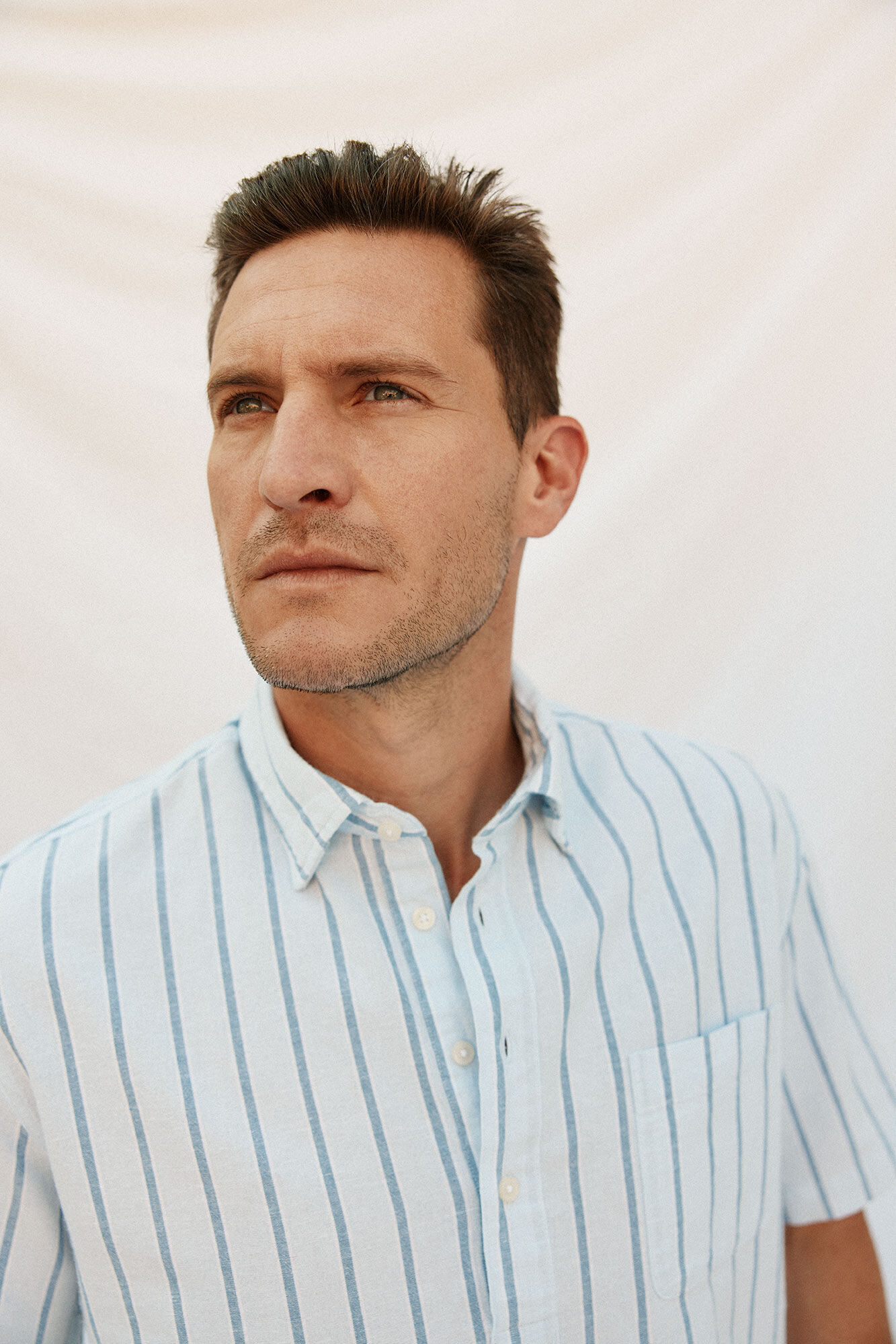 Cortefiel Polera rayas algod&oacute;n lino manga corta