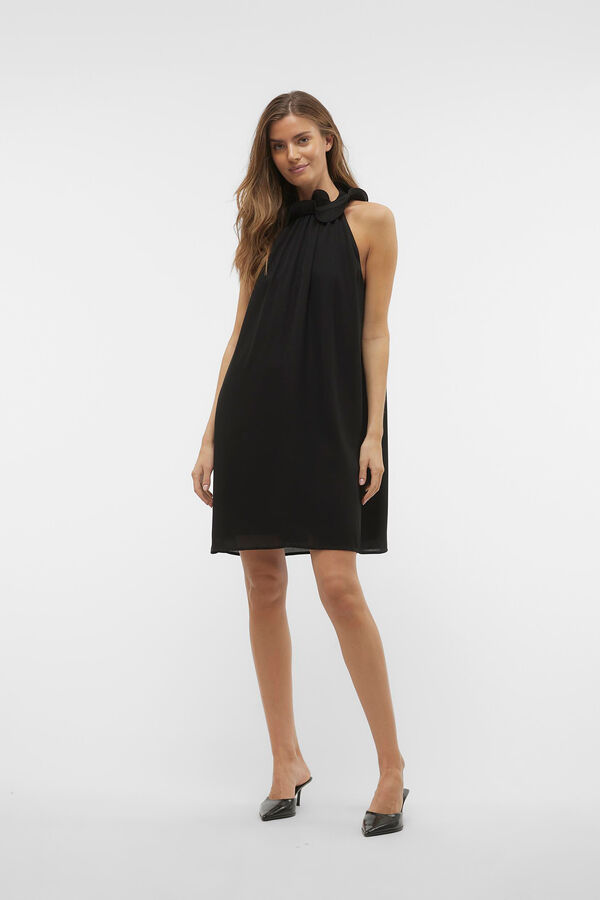 Vero Moda Vestido corto cuello halter detallo flor Negro