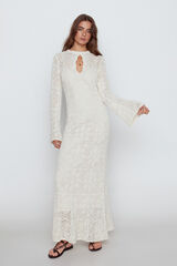 Slowlove Vestido largo punto calado Marfil