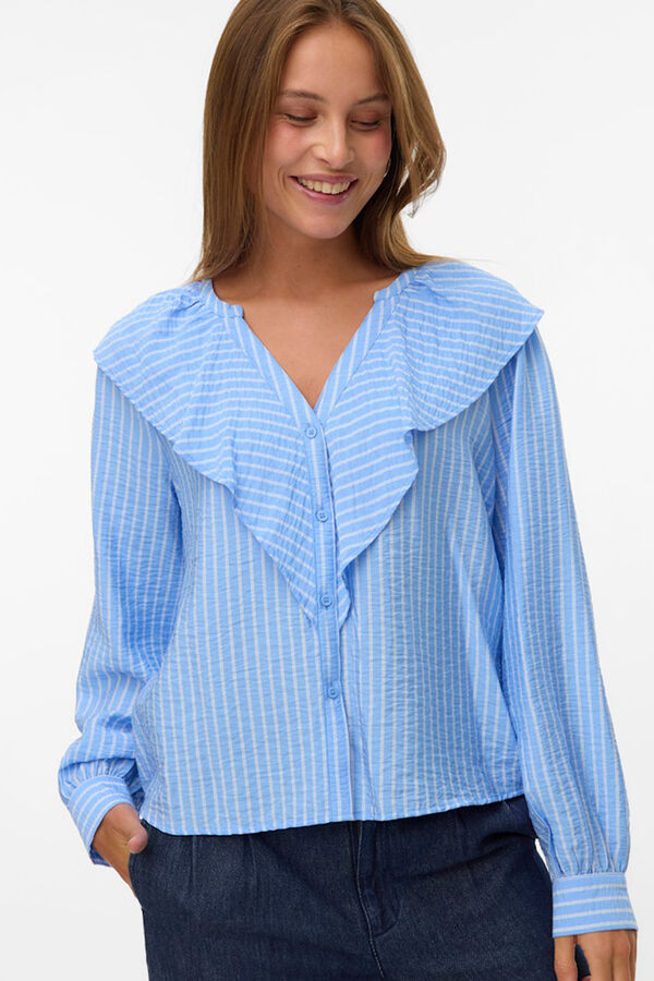 Vero Moda Blusa manga larga de mujer con volantes Azul