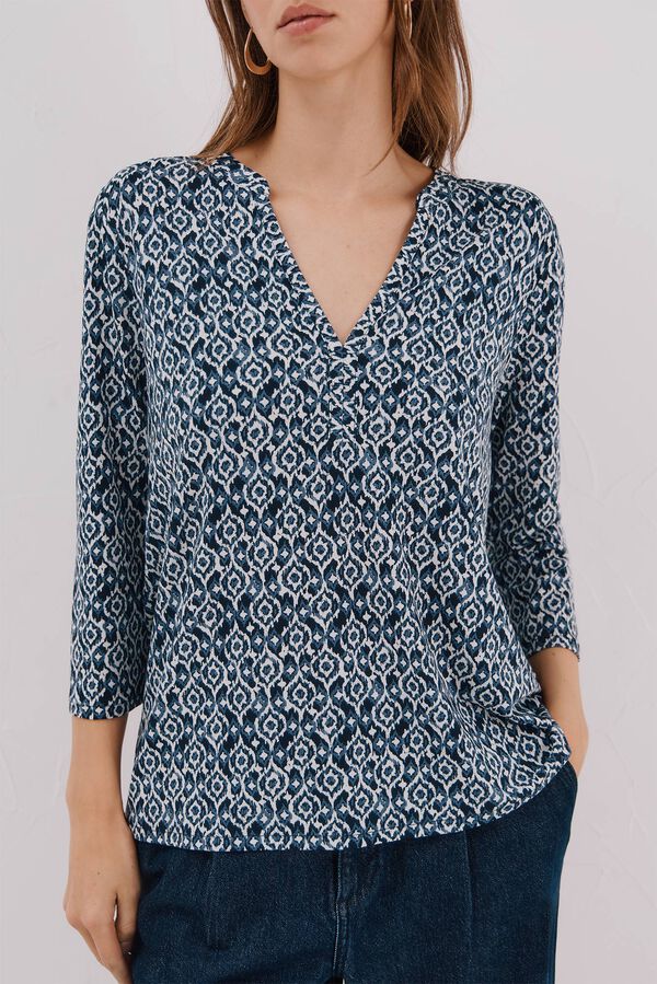 Cortefiel Blusa b&aacute;sica com gola mao Azul