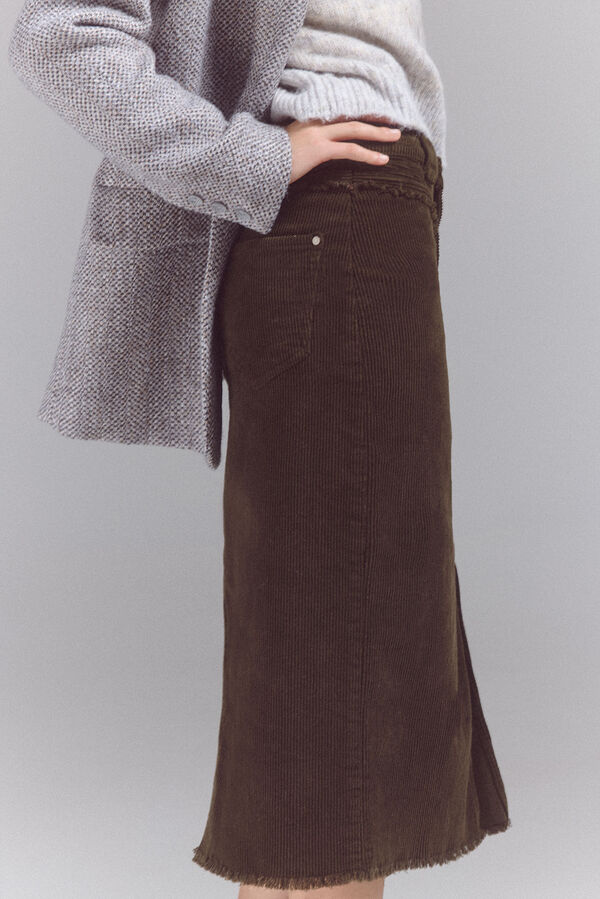 Slowlove Falda corduroy canes&uacute; Kaki
