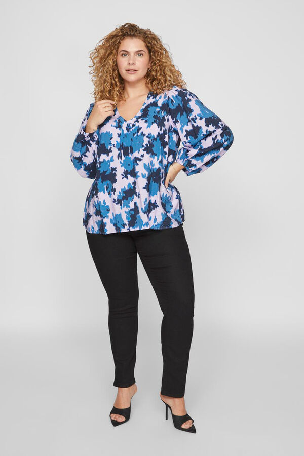 Evoked by Vila Blusa estampada manga larga curvy Azul marino