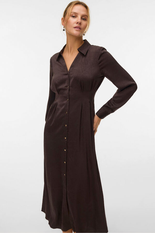 Vero Moda Vestido camisero efecto satinado Marr&oacute;n oscuro